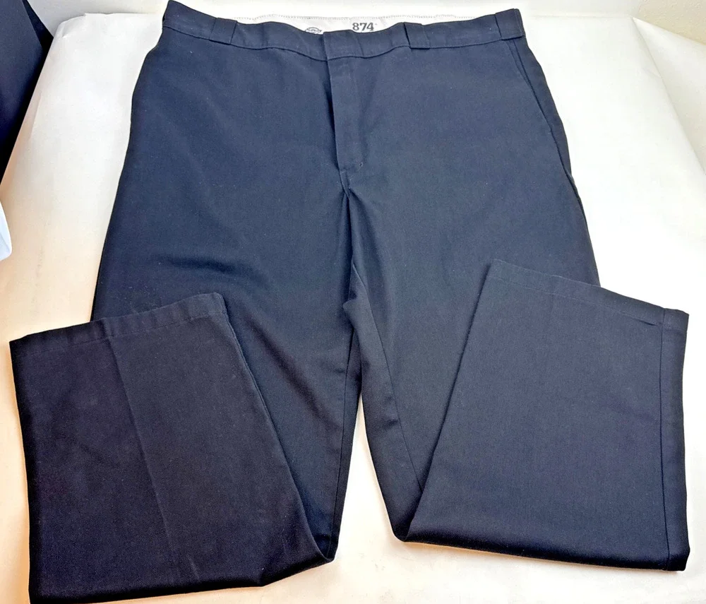 Dickies 874 Pants Mens 42 X 30 Black Original Fit WorkTrousers Durable Blend